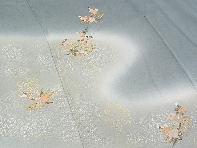 平和屋野田店■訪問着　駒刺繍　流水花筏文　暈し染め　金銀彩　逸品　BAAC2914hv_画像5