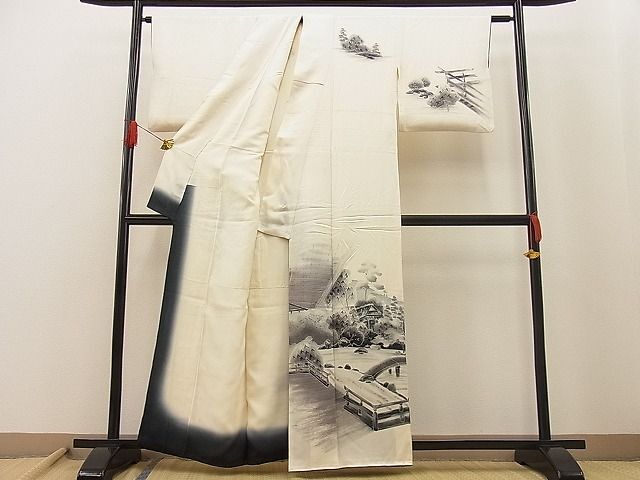 平和屋野田店■訪問着　御所解樹林風景文　暈し染め　逸品　BAAC4295fw_画像3