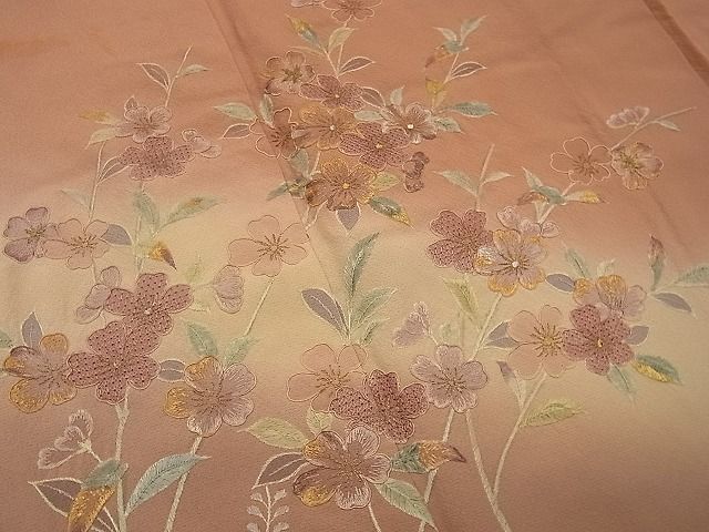 平和屋野田店■訪問着　総刺繍　スワトウ刺繍　枝桜文　暈し染め　金彩　逸品　BAAC5411xi_画像5