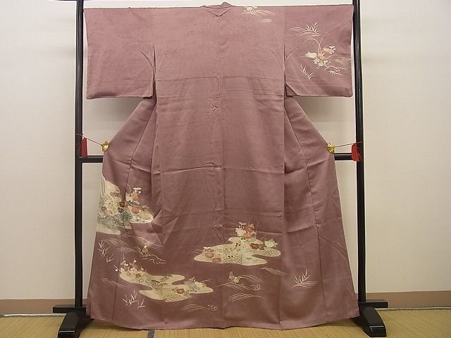 平和屋野田店■極上　創業460年・千總　訪問着　駒刺繍　流水草花文　金彩　反端付き　逸品　BAAC5442xi_画像1