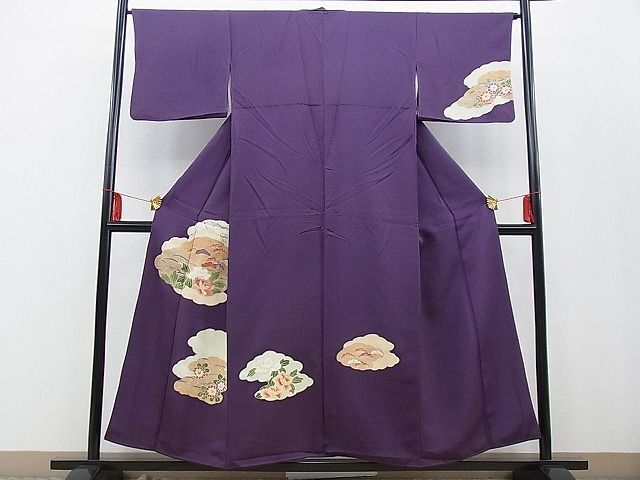 平和屋野田店■訪問着　刺繍　雲重ね草花文　金彩　逸品　BAAC7826kg_画像1