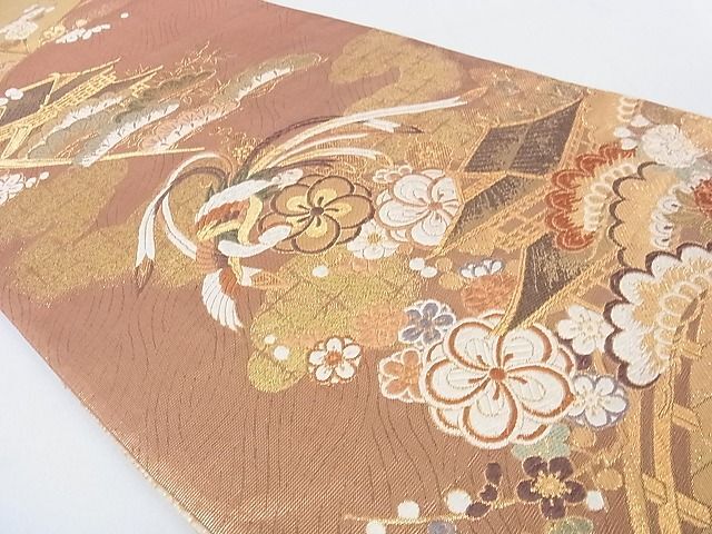 平和屋2■両方向全通柄袋帯 御所車名所風景花文 金糸 逸品 DAAB2552azの画像8