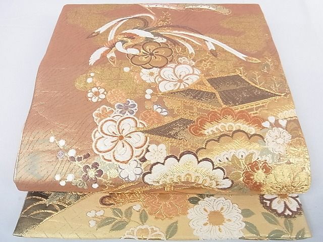 平和屋2■両方向全通柄袋帯 御所車名所風景花文 金糸 逸品 DAAB2552azの画像7