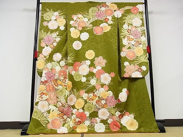  flat peace shop - here . shop # gorgeous long-sleeved kimono piece embroidery . flower writing pine bamboo plum bell gold paint silk excellent article AAAD3966Bzg
