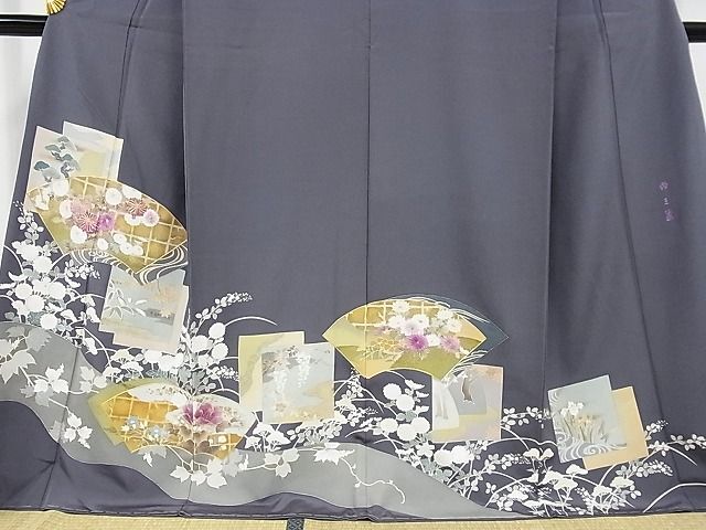 平和屋-こころ店■京の名門　じゅらく謹製　帝王紫　色留袖　駒刺繍　地紙重ね花文　金彩　正絹　逸品　AAAD3986Bzg_画像3