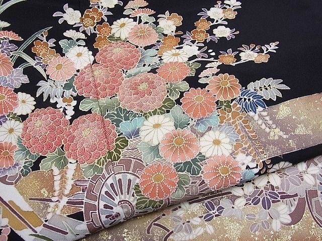 平和屋1■豪華黒留袖 相良刺繍 扇 花車文 金彩 逸品 CAAC2122hyの画像6