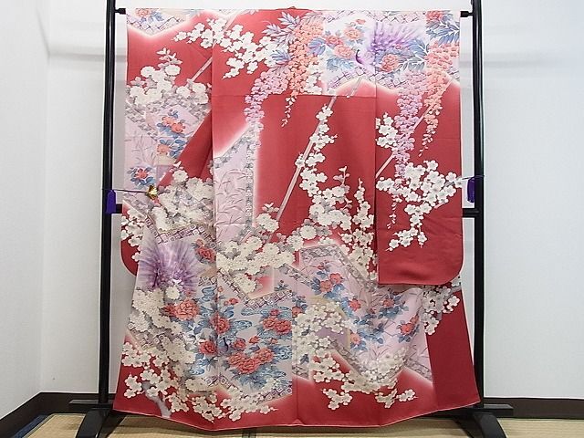 平和屋1■豪華振袖 刺繍 孔雀花文 暈し染め 銀彩 逸品 CAAC5475ghの画像1