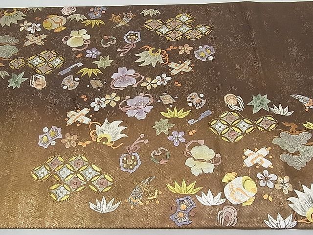 平和屋1■袋帯 総刺繍 宝尽くし花鳥文 プラチナ箔 逸品 CAAC6688txの画像7