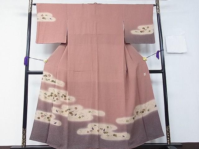 平和屋1■ファッションデザイナー 花井幸子　訪問着　エ霞草花文　暈し染め　金彩　鬼しぼ縮緬　逸品　CAAC3600hy_画像1