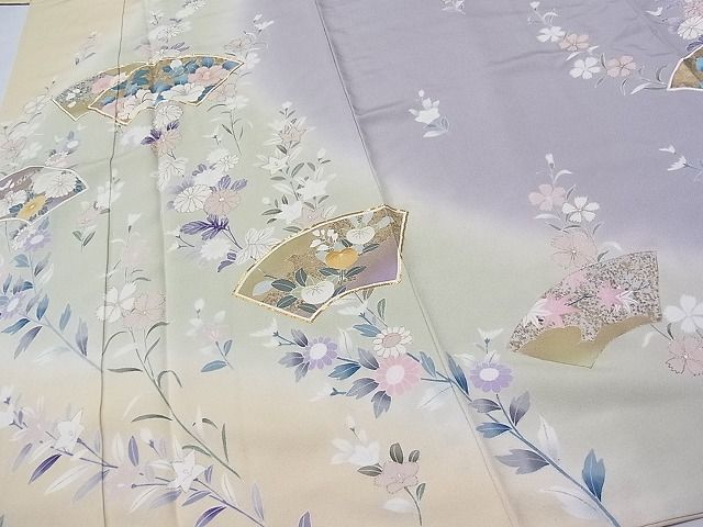 平和屋1■訪問着　駒刺繍　地紙草花文　暈し染め　金彩　逸品　CAAC2117hy_画像4