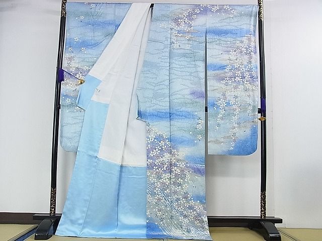 平和屋2■豪華振袖 枝垂れ花 暈し染め 金彩 銀通し地 逸品 DAAB9370eeeの画像2