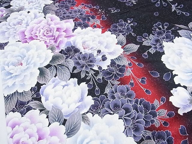 平和屋2■豪華振袖・長襦袢(袷・半襟刺繍)セット 草花文 暈し染め 黒地 銀通し地 逸品 DAAB5825wbの画像5