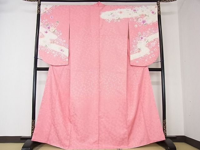 平和屋2■小振袖 二尺袖 舞桜地紋 舞花文 洗える着物 逸品 DAAB7825psの画像1