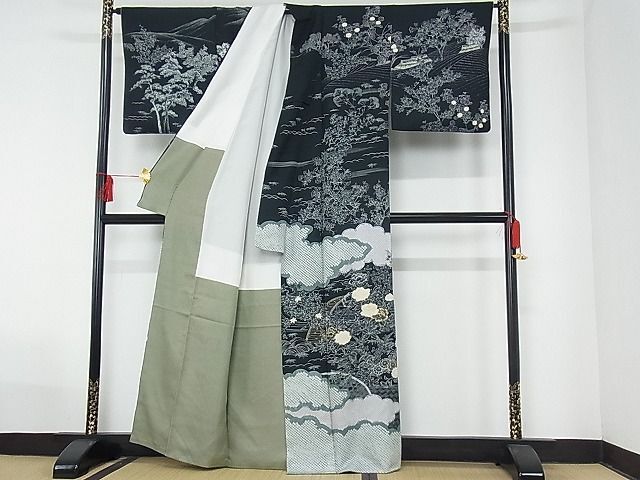 平和屋-こころ店■付下げ　作家物　風景草花文　金彩　正絹　逸品　AAAD7155Acs_画像2