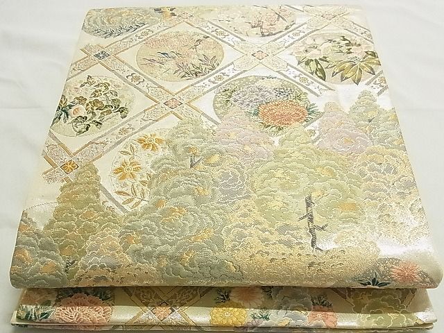 平和屋-こころ店■六通柄袋帯　唐織　天井花丸文　金銀糸　正絹　逸品　AAAD1382Ahg_画像1