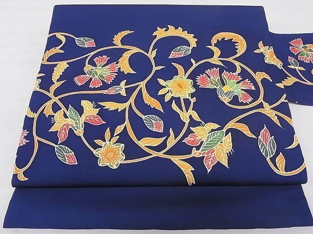 平和屋-こころ店◎塩瀬　九寸名古屋帯　刺繍　花唐草文　正絹　逸品　AAAD2086Agk_画像1