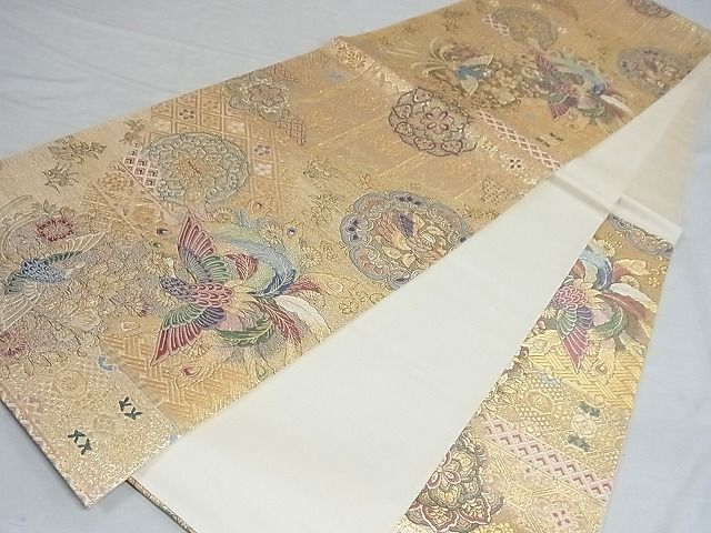 平和屋-こころ店■六通柄袋帯 唐織 正倉院花鳥文 金糸 正絹 逸品 AAAD3558Asxの画像4