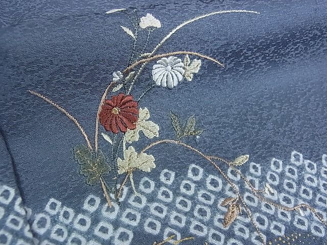 平和屋2■訪問着　刺繍　絞り　流水草花文　金彩　逸品　DAAB5856wb_画像8