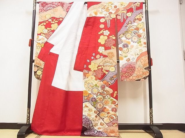 平和屋-こころ店■豪華振袖 絞り 刺繍 雪輪花文 金彩 正絹 逸品 AAAD4234Ataの画像2