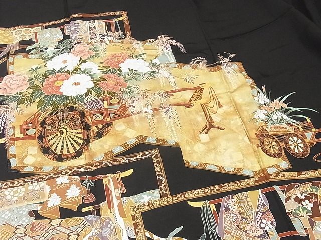  flat peace shop - here . shop # gorgeous kurotomesode author thing piece embroidery folding screen flower car writing gold paint long height silk excellent article AAAD0954cy