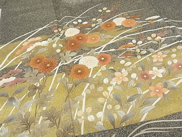 平和屋-こころ店■訪問着　流水枝花文　金彩　正絹　逸品　AAAD6969Bwt_画像4