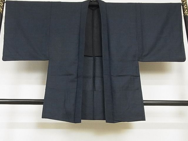 平和屋-こころ店■男性 紬 単衣 アンサンブル 色無地 藍鉄色 未使用 AAAD2915Ackの画像7