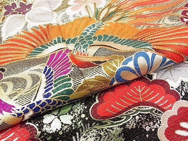 平和屋-こころ店■お引きずり・お引き摺り・引き振袖 掛下 駒刺繍 鳳凰花宝尽くし文 金彩 金通し地 正絹 逸品 AAAD0319Bzgの画像5