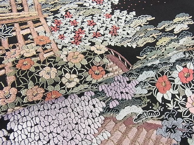  flat peace shop 2# gorgeous kurotomesode .. embroidery total embroidery scenery flower writing gold thread excellent article DAAB7886ps