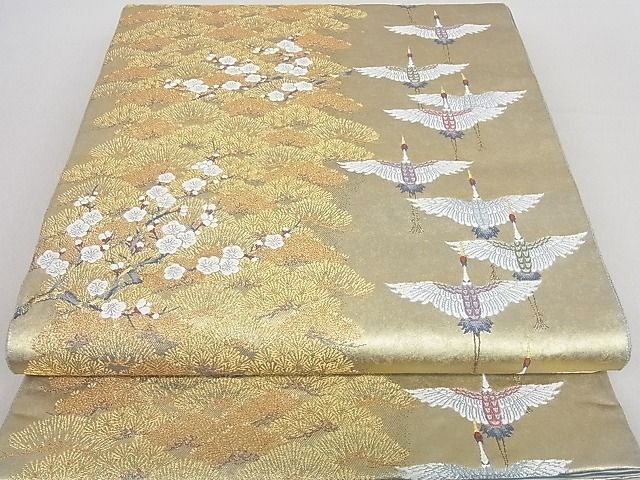 平和屋2■西陣 長嶋成織物 六通太鼓柄袋帯 群鶴松寿文 本金箔 瀞金錦 逸品 DAAB7988psの画像1