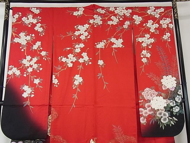 平和屋2■豪華振袖　駒刺繍　枝桜　舞蝶花文　暈し染め　金銀彩　逸品　DAAB7893ps_画像3