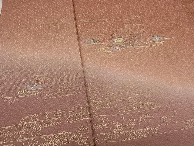 平和屋川間店■訪問着　刺繍　流水草花丸文　金糸　金彩　着丈153.5cm　裄丈63cm　正絹　逸品　A-bw3047_画像4