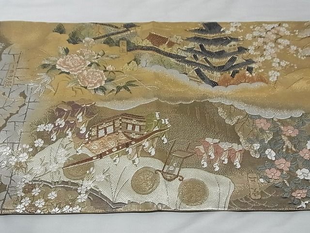 平和屋-こころ店■両方向全通全景柄袋帯 江戸城内図 西の丸襖絵図 本金箔 プラチナ箔 正絹 逸品 未使用 AAAC6968Asxの画像8