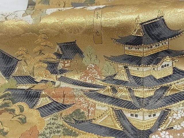 平和屋-こころ店■両方向全通全景柄袋帯 江戸城内図 西の丸襖絵図 本金箔 プラチナ箔 正絹 逸品 未使用 AAAC6968Asxの画像3