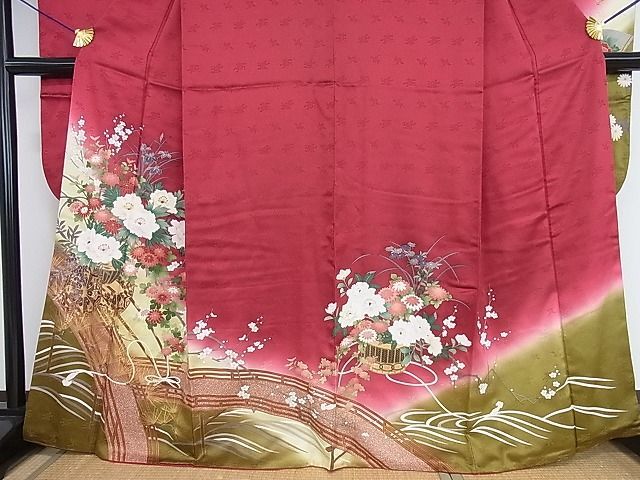 平和屋2■豪華振袖　渡橋草花文　金彩　逸品　DAAA7452sf_画像3