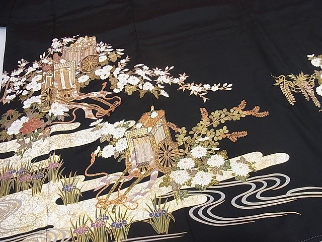 平和屋2■豪華黒留袖 作家物 駒刺繍 琳派御所車絵図 金彩 さが美扱い 逸品 DAAA7461sfの画像4