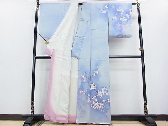 平和屋2■染色作家　斉藤三才　訪問着　手描き　枝花　暈し染め　逸品　DAAA8653fe_画像2