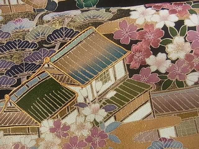 平和屋2■豪華黒留袖　駒刺繍　人物風景枝松文　金彩　逸品　DAAA4614ar_画像6