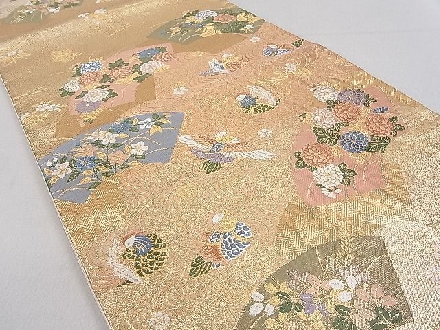 平和屋2■六通柄袋帯　唐織　鴛鴦地紙花文　金糸　逸品　DAAA8695fe_画像2