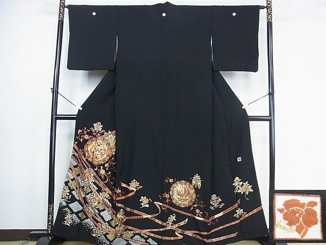 平和屋2■女優・後藤久美子ブランド 黒留袖 駒刺繍 蔓帯 向かい鳥花唐草文 金彩 逸品 DAAB5898wbの画像1