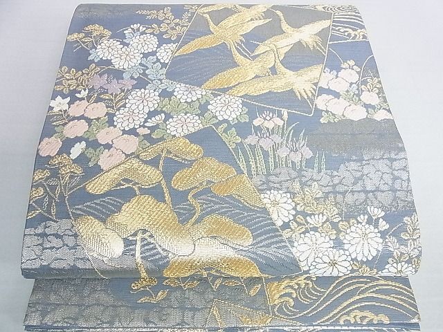 平和屋2■六通柄袋帯　唐織　色紙飛鶴花文　金糸　逸品　DAAB4810ic_画像1