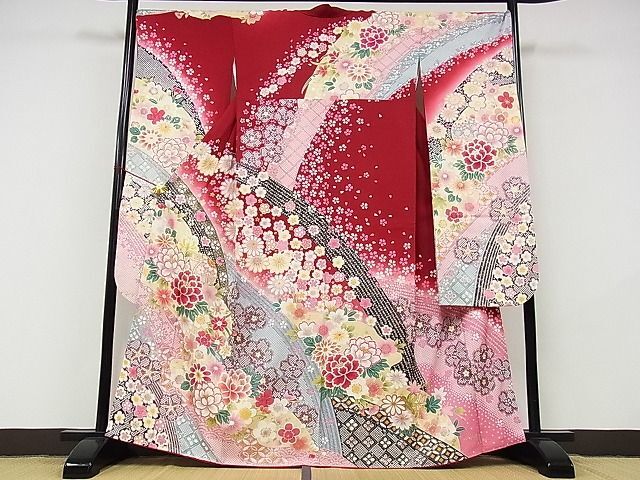 平和屋-こころ店■豪華振袖 駒刺繍 草花文 暈し染め 金彩 金糸 正絹 逸品 AAAD0203Bzgの画像1