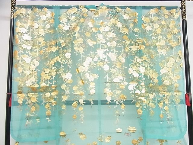 平和屋-こころ店■極上 夏物 お引きずり・お引き摺り・引き振袖 紗 箔置き桜模様 金彩 逸品 KAAA0487kk4の画像3