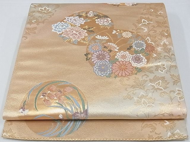 平和屋-こころ店◎六通柄袋帯　唐織　花丸文　金糸　正絹　逸品　AAAD1802Aog_画像1