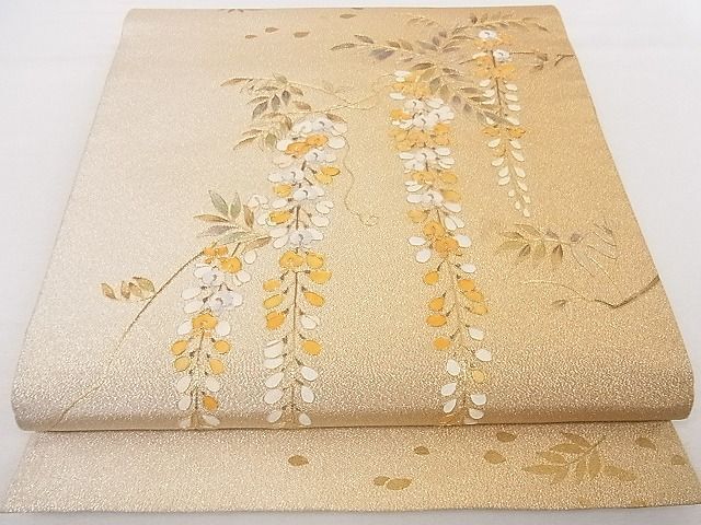 平和屋-こころ店■太鼓柄袋帯 刺繍 藤花房 金糸 金彩 正絹 逸品 AAAD5794Bjdの画像1