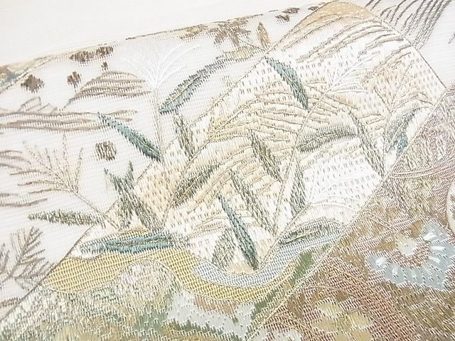 平和屋2■夏物 太鼓柄袋帯 絽綴れ 絽刺し 総刺繍 吉祥花文 金糸 逸品 DAAB3876opの画像4