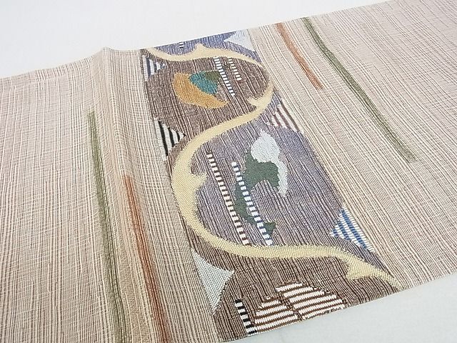 平和屋2■夏物 太鼓柄袋帯 すくい織 草花 金糸 逸品 DAAB3894opの画像6