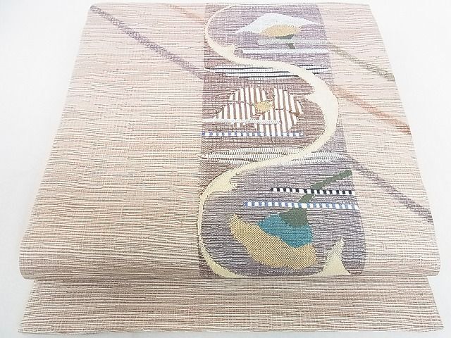 平和屋2■夏物 太鼓柄袋帯 すくい織 草花 金糸 逸品 DAAB3894opの画像1