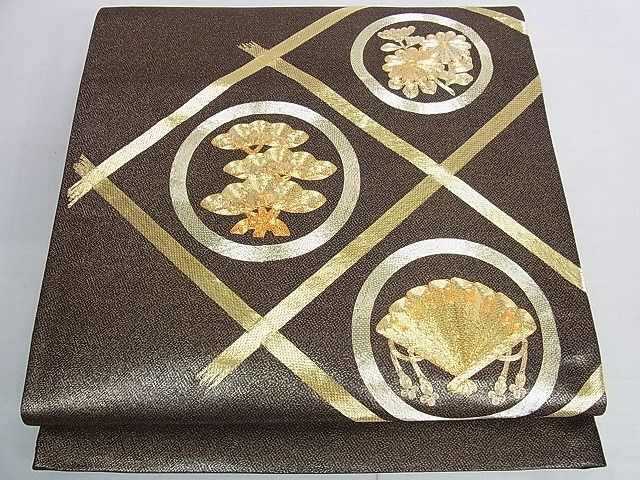 平和屋2■六通太鼓柄袋帯 総駒刺繍 金糸 逸品 DAAB4833icの画像1