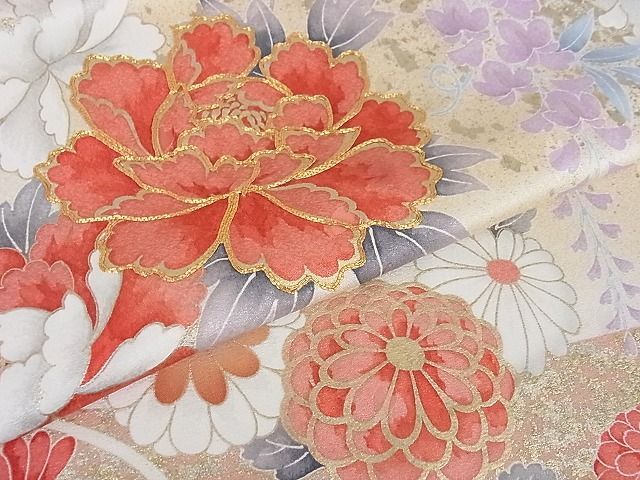 平和屋-こころ店■付下げ 解き反物 駒刺繍 草花文 暈し染め 金銀彩 正絹 逸品 AAAC4468Auwの画像5