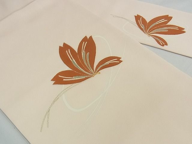 平和屋-こころ店◎塩瀬　九寸名古屋帯　駒刺繍　舞蝶文　金彩　正絹　逸品　未使用　AAAD6524Bsw_画像2